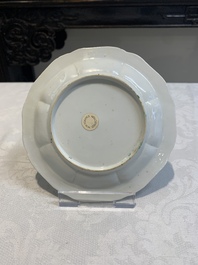 Three pairs of Chinese blue and white, famille rose and wucai saucers and plates, Tianqi and later