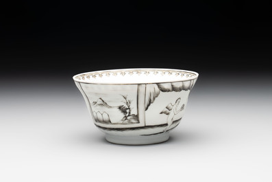 A rare Chinese gilt-decorated grisaille 'Danae and Cupid' 10-piece service, Qianlong