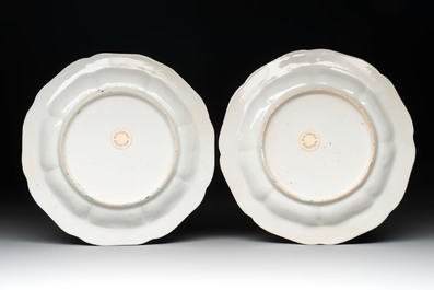 Three pairs of Chinese blue and white, famille rose and wucai saucers and plates, Tianqi and later