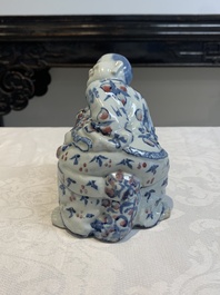 A Chinese blue, white and copper-red 'Liuhai on the three-legged toad' censer and cover, 19th C.