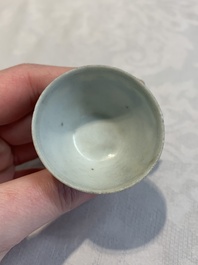 Six Chinese blue and white 'Hatcher cargo' stem cups with dragons, Transitional period