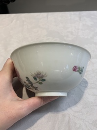 Three Chinese famille rose bowls with floral design, Qianlong, Guangxu and Jiangxi Ciye mark, 19/20th C.
