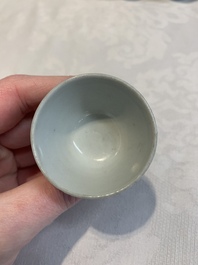 Six Chinese blue and white 'Hatcher cargo' stem cups with dragons, Transitional period