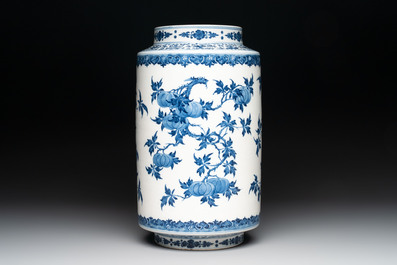 A large Chinese blue and white 'sanduo' albarello-shaped vase, Qianlong