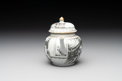 A rare Chinese gilt-decorated grisaille 'Danae and Cupid' 10-piece service, Qianlong