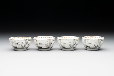A rare Chinese gilt-decorated grisaille 'Danae and Cupid' 10-piece service, Qianlong