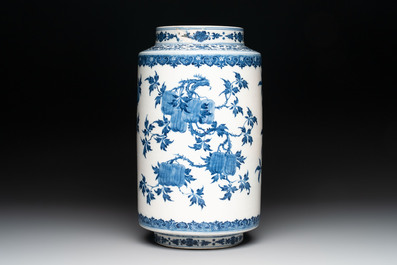 A large Chinese blue and white 'sanduo' albarello-shaped vase, Qianlong