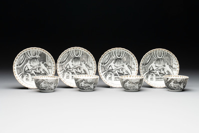 A rare Chinese gilt-decorated grisaille 'Danae and Cupid' 10-piece service, Qianlong