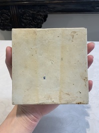 A Chinese green-and-yellow-enamelled blue and white 'Long Eliza' tile, Kangxi