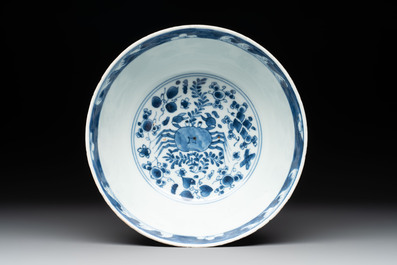 A Chinese blue and white 'floral 'bowl and an 'aquatic animals' bowl, Kangxi