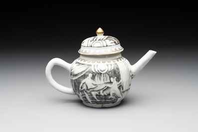 A rare Chinese gilt-decorated grisaille 'Danae and Cupid' 10-piece service, Qianlong