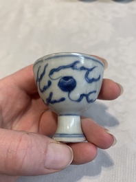 Six Chinese blue and white 'Hatcher cargo' stem cups with dragons, Transitional period