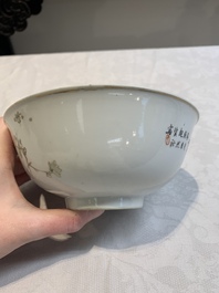 Three Chinese famille rose bowls with floral design, Qianlong, Guangxu and Jiangxi Ciye mark, 19/20th C.