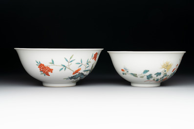 Three Chinese famille rose bowls with floral design, Qianlong, Guangxu and Jiangxi Ciye mark, 19/20th C.