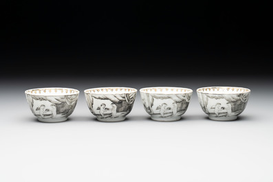 A rare Chinese gilt-decorated grisaille 'Danae and Cupid' 10-piece service, Qianlong