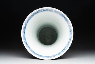 A Chinese blue and white 'gu' vase with floral design, Kangxi