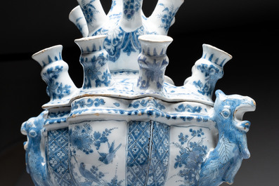 A rare and important blue and white Dutch Delft two-part tulip vase, late 17th C.
