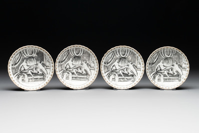 A rare Chinese gilt-decorated grisaille 'Danae and Cupid' 10-piece service, Qianlong