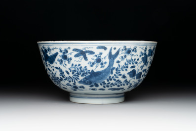 A Chinese blue and white 'floral 'bowl and an 'aquatic animals' bowl, Kangxi
