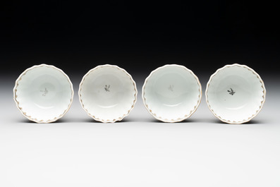 A rare Chinese gilt-decorated grisaille 'Danae and Cupid' 10-piece service, Qianlong