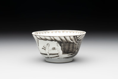 A rare Chinese gilt-decorated grisaille 'Danae and Cupid' 10-piece service, Qianlong