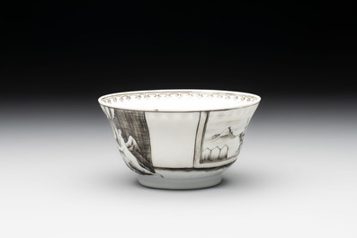 A rare Chinese gilt-decorated grisaille 'Danae and Cupid' 10-piece service, Qianlong