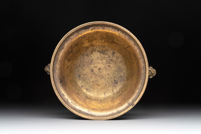 A fine and rare Chinese gilt cloisonn&eacute; tripod censer with floral design and 'luduan' handles, Jingtai mark, 17th C.
