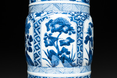 A Chinese blue and white 'gu' vase with floral design, Kangxi