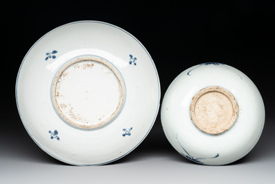 Three Chinese blue, white and copper-red ko-sometsuke pieces for the Japanese market, Tianqi
