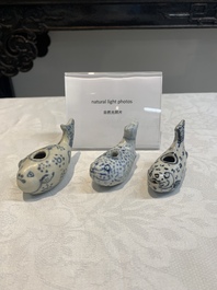 Three Annamese or Vietnamese blue and white fish-form water droppers, 15/16th C.
