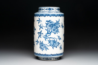 A large Chinese blue and white 'sanduo' albarello-shaped vase, Qianlong