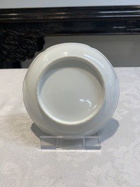 Three pairs of Chinese blue and white, famille rose and wucai saucers and plates, Tianqi and later