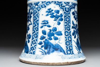 A Chinese blue and white 'gu' vase with floral design, Kangxi