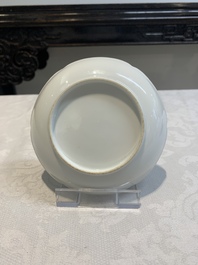 Three pairs of Chinese blue and white, famille rose and wucai saucers and plates, Tianqi and later