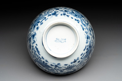 A Chinese blue and white 'floral 'bowl and an 'aquatic animals' bowl, Kangxi