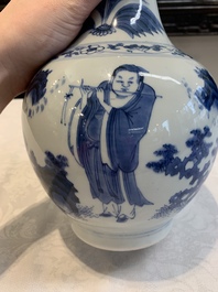 A Chinese blue and white 'immortals' bottle vase, Transitional period