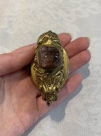 A Chinese pink quartz-inset gilt bronze elephant, 18th C.