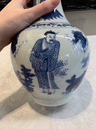 A Chinese blue and white 'immortals' bottle vase, Transitional period