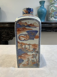 A pair of Chinese Imari-style square flasks and covers, Kangxi