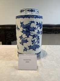 A large Chinese blue and white 'sanduo' albarello-shaped vase, Qianlong