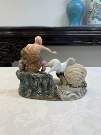 Two Chinese polychrome-glazed groups, Zeng Longsheng 曾龍升 marks, 20th C.