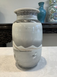 A Chinese grisaille 'winter landscape' vase, Qianlong mark, 20th C.