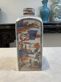 A pair of Chinese Imari-style square flasks and covers, Kangxi