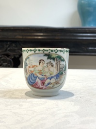 A Chinese famille rose 'Venus and Mercury' cup and saucer, Qianlong