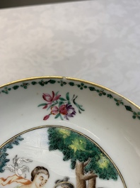 A Chinese famille rose 'Venus and Mercury' cup and saucer, Qianlong