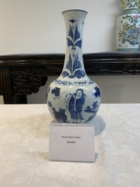 A Chinese blue and white 'immortals' bottle vase, Transitional period