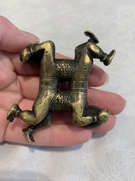 A Chinese bronze scroll weight in shape of two boys, Qing