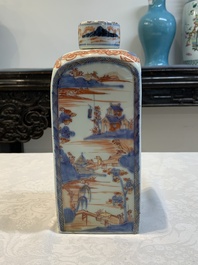 A pair of Chinese Imari-style square flasks and covers, Kangxi