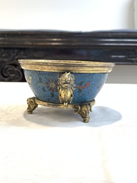 A fine and rare Chinese gilt cloisonn&eacute; tripod censer with floral design and 'luduan' handles, Jingtai mark, 17th C.