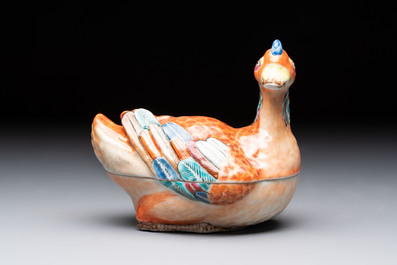 A Chinese famille rose duck-shaped tureen and cover, Qianlong
